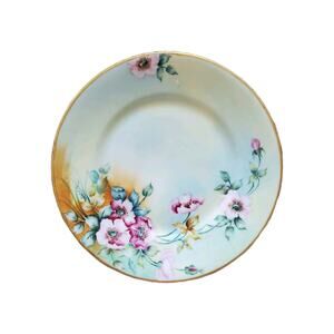 Vintage Saxony Floral Hand-Painted Adult's 9.5" Blue Floral Gold Trim